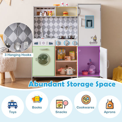 Abundant storage space in the white play kitchen set