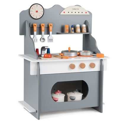 Pretend Play Toy Kitchen Set with clock, stove and spice rack in grey