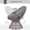 Outsunny 360Â° Swivel Rattan Papasan Moon Bowl Chair Round Lounge Garden Wicker Basket Seat with Padded Cushion Oversized for Outdoor Indoor, Grey