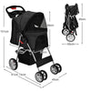 4-Wheel Folding Pet Stroller with Storage Basket and Adjustable Canopy-Black
