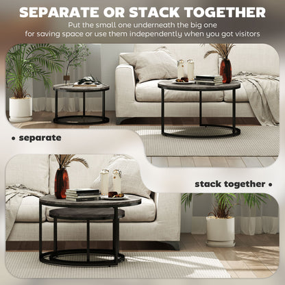 HOMCOM Industrial Nesting Coffee Table Set of 2 in Marble Dark Grey