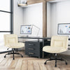 PU Leather Armless Desk Chair with Wide Backrest and Seat-Beige