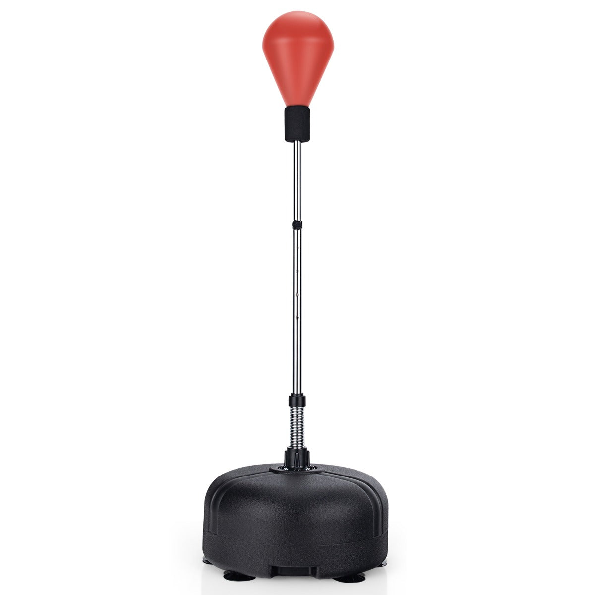 Punching Bag with Stand and Gloves in red, showing the full product from the front