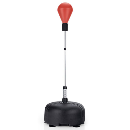 Punching Bag with Stand and Gloves in red, showing the full product from the front