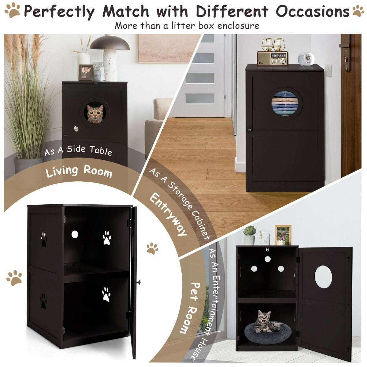 2-Tier Kitty Hidden Washroom Toilet with Entrance Hole and Door-Coffee