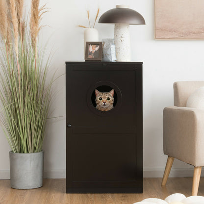 2-Tier Kitty Hidden Washroom Toilet with Entrance Hole and Door-Coffee