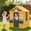 AIYAPLAY Outdoor Kids Playhouse, Wooden Wendy House with Door, 3 Windows, 2 Flower Boxes for Garden, Indoor Playroom
