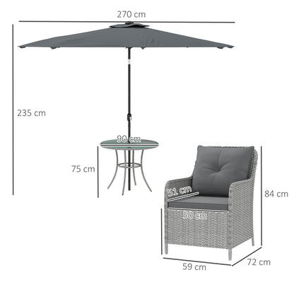 Outsunny 4 Seater Rattan Dining Set in Light Grey