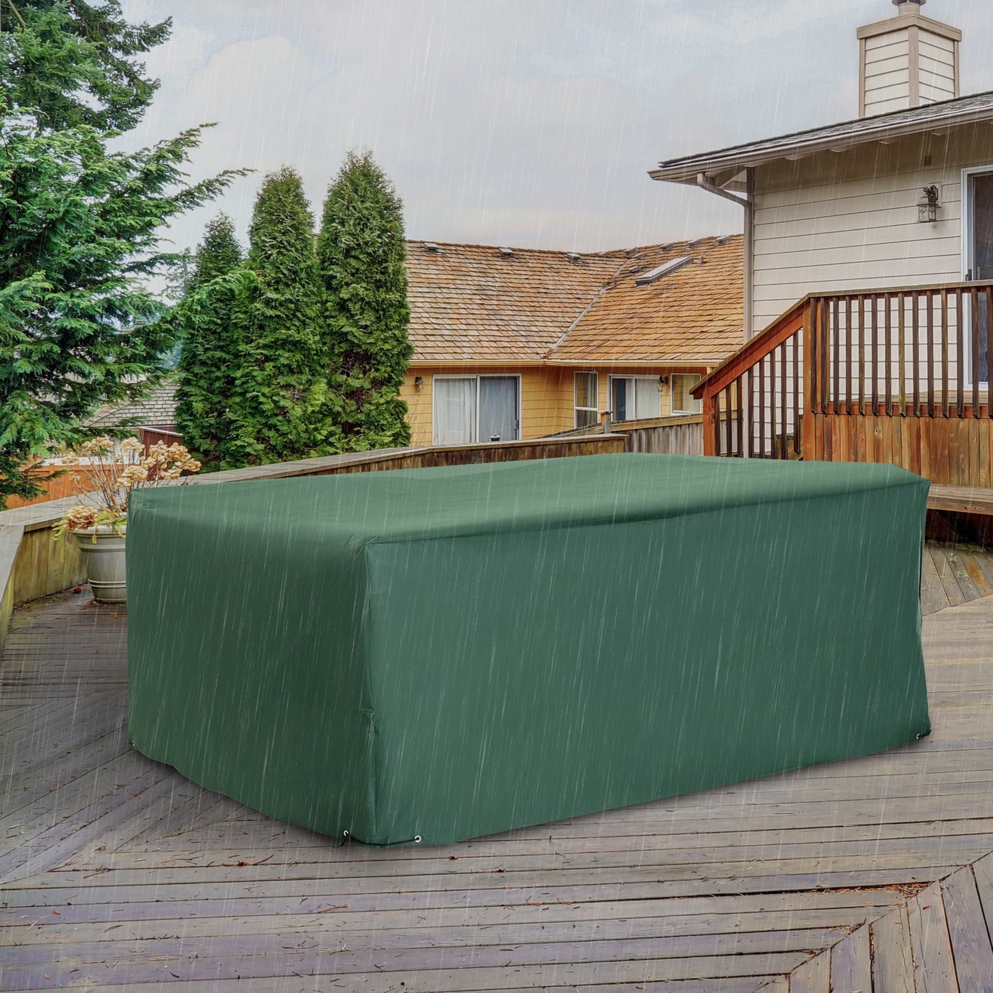 Outsunny Outdoor Garden Furniture Cover Waterproof, Anti-UV 600D Heavy Duty Oxford Fabric Patio Furniture Cover for Rectangular Sofa Table Set, Green, 210 x 140 x 80 cm