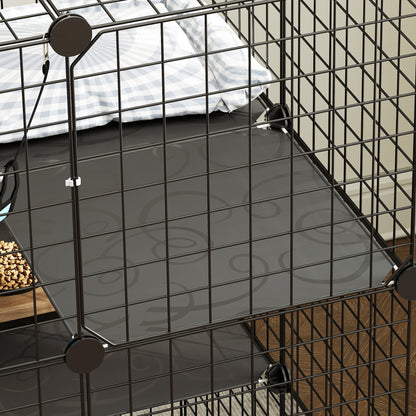 PawHut Indoor Cat Cage DIY Customizable 3-Tier Indoor Cat Enclosure with 3 Doors and Hammock 105 cm Black