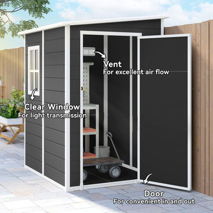 حظيرة تخزين خارجية Outsunny 4'x5' للحديقة، حظيرة مائلة، حظيرة حديقة قابلة للقفل مع نافذة، فتحة تهوية وسقف بلاستيكي، أسود