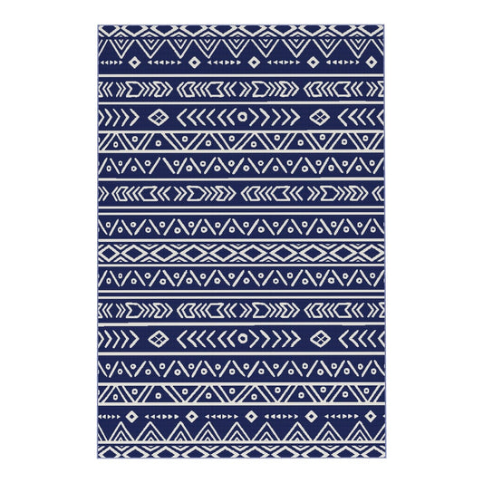 Outsunny Reversible Outdoor Rug with Carry Bag in Blue and White Geometric
