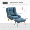 HOMCOM Armchair with Footstool, 180 Recliner with Ottoman, Accent Chair and Footstool with 3-Position Adjustable Backrest and Wooden Legs for Living Room, Blue