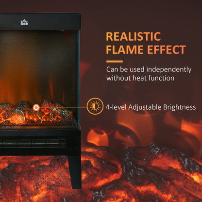 HOMCOM 180° Charming Electric Fireplace Heater, Quiet Freestanding Stove with LED Flame Effect, 3-Sided Tempered Glass Panels, Level-less Temperature Control, Overheat Protection, 1000W/2000W, Black
