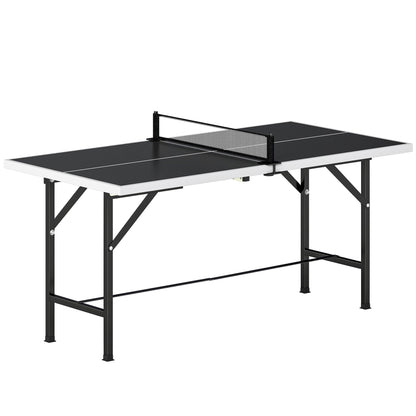 SPORTNOW 5ft Mid-Size Table Tennis Table, Ping Pong Table with Net, 2 Table Tennis Paddles and 3 Balls for Indoor Game, Black
