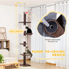 PawHut Floor to Ceiling Cat Tree 230-260cm Height Adjustable, 5-Tier Cat Tower with Scratching Posts, Hammock, Perches, Climbing Activity Centre for Indoor Kittens Playing and Relaxing, Brown