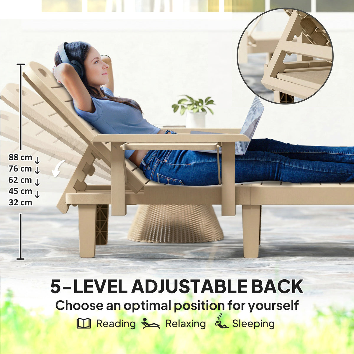 Outsunny Set of 2 Reclining Sun Loungers in Khaki