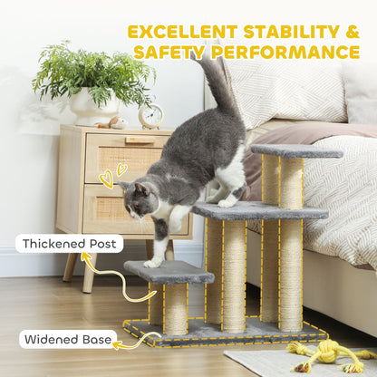 PawHut Dog Steps for Bed, 3 Step Adjustable Pet Stairs for Sofa with 6 Sisal Scratching Posts for Small Dogs & Cats, Grey
