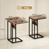 HOMCOM C Shaped Side Table with Charging Station and Foldable Top - Rustic Brown
