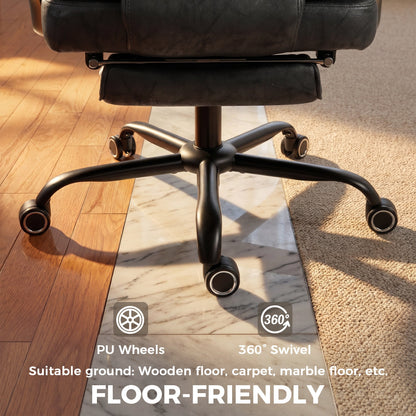 HOMCOM Executive Office Chair, Leathaire Big and Tall Office Chair 180 kg with Wide Seat, Reclining, Lumbar Support, Black