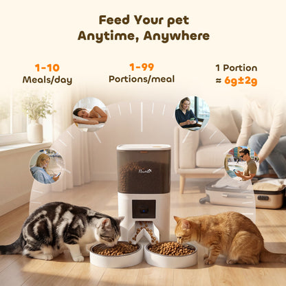 PawHut Automatic Cat Feeder for 2 Cats with HD Camera,2.4G & 5G WiFi Pet Food Dispenser 6L APP Control
