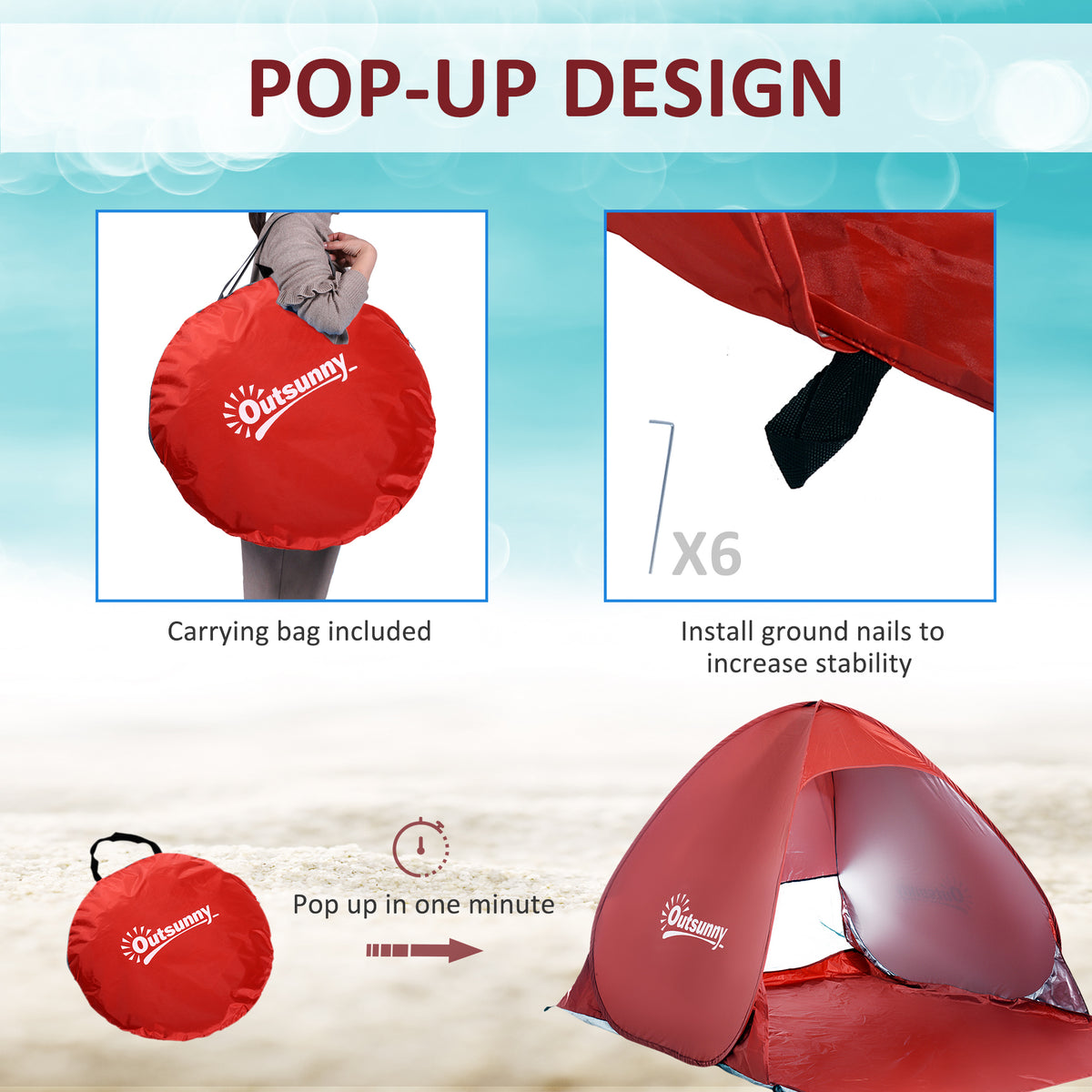 Outsunny Pop-up Portable Beach Tent in Red