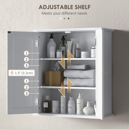 HOMCOM Bathroom Wall Cabinet, 3-Tier Wall-Mounted Bathroom Storage Cabinet with Adjustable Shelf, White
