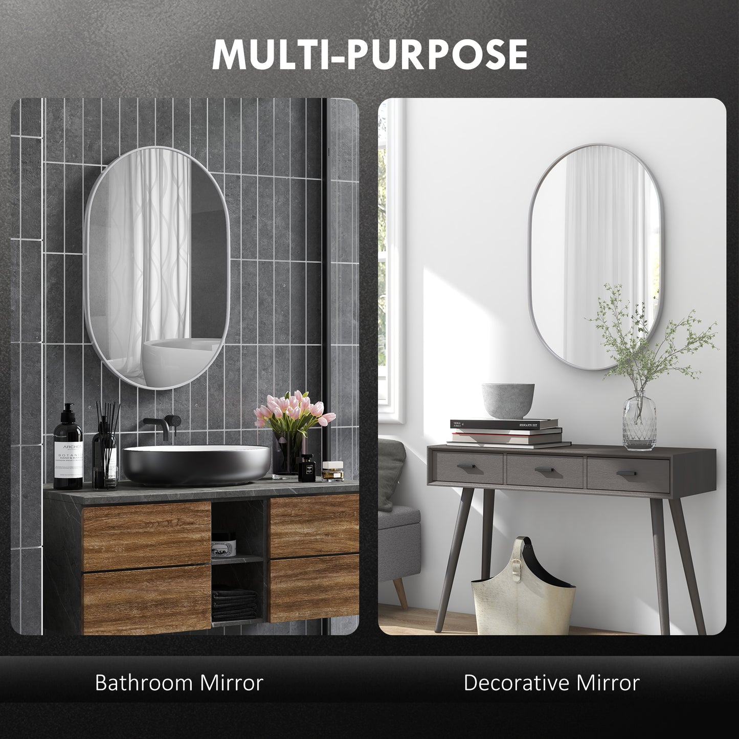 HOMCOM 60cm Round Tempered Glass Bathroom Mirror - Silver Tone