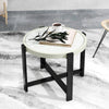 Outsunny Round Small Garden Table, 60cm Outdoor Side Table with Faux Marble Tempered Glass Top, Aluminium Frame for Garden, Patio, Balcony, Light Grey