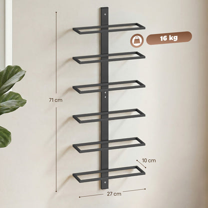 HOMCOM Wall Mounted Wine Rack, 6 Tier Metal Wine Display Rack, Storage Holder for Kitchen, Black