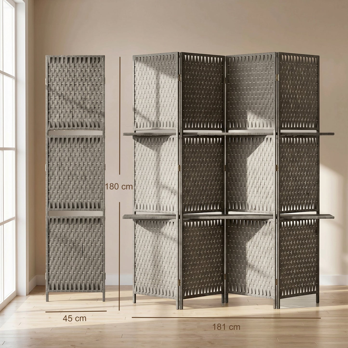 HOMCOM Wave Fibre Freestanding Folding Privacy Screen Panels, Room Divider, Grey