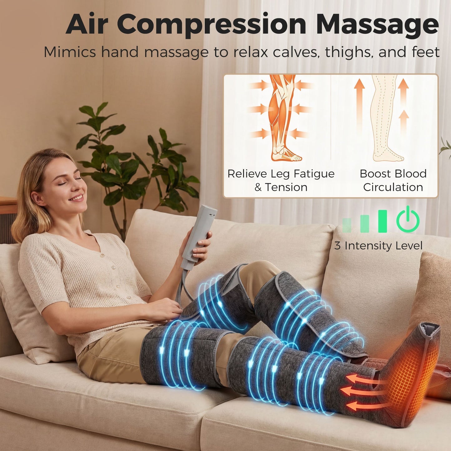 HOMCOM Leg Massager with Heat, Compression, 3 Auto Modes & 3 Intensities,  Foot and Calf Massage Machine
