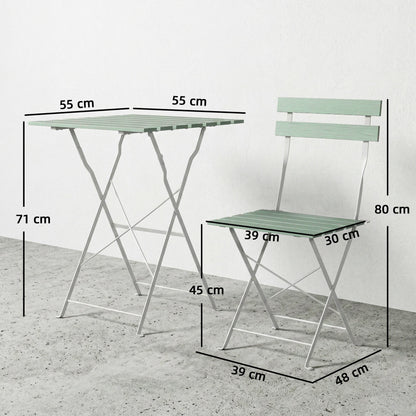 Outsunny Outdoor Bistro Set Folding Patio Furniture Set with 2 Chairs Table for 2 People White and Green