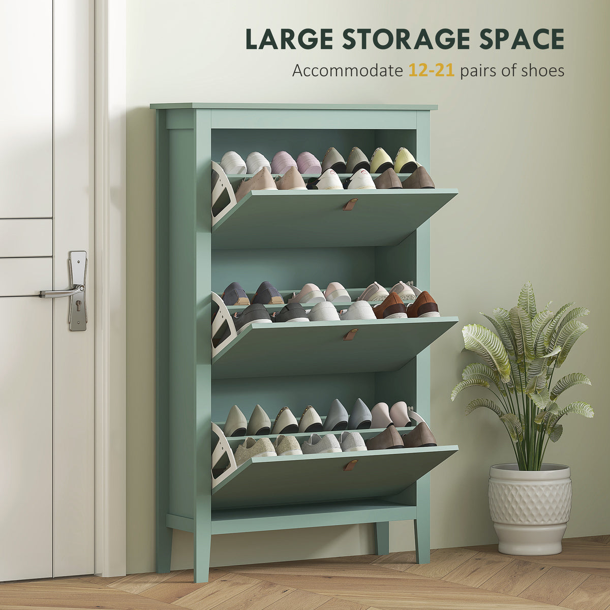 HOMCOM Modern Three-Drawer Shoe Cabinet in Green
