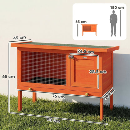 PawHut Wooden Rabbit Hutch, Guinea Pig Hutch with Asphalt Roof, Outdoor Elevated Bunny House for Rabbits, Chinchillas