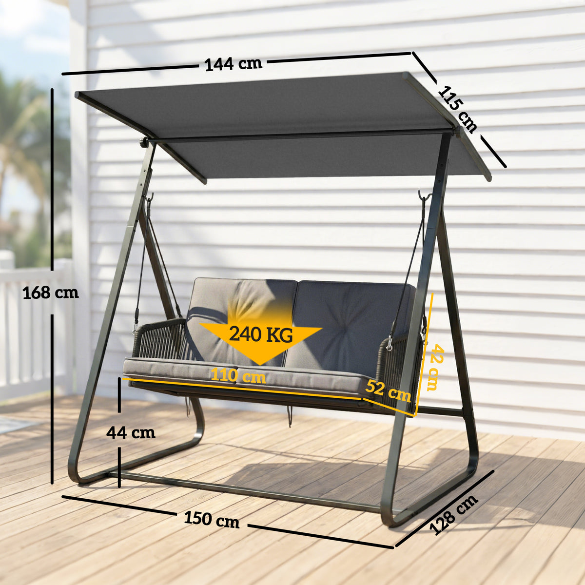 Outsunny 2-Seater Rattan Swing Chair in Dark Grey
