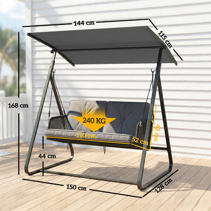 Outsunny 2-Seater Rattan Swing Chair in Dark Grey