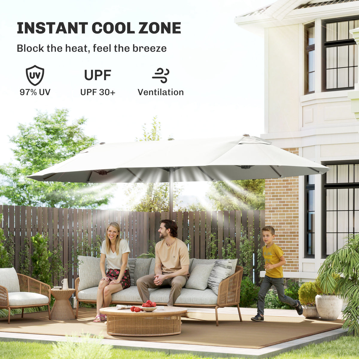 Outsunny 4.6m Double Garden Parasol in Beige