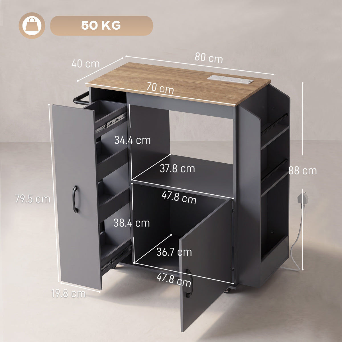 HOMCOM Kitchen Trolley on Wheels in Grey