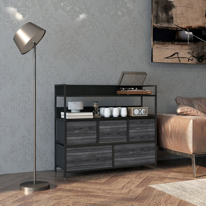 HOMCOM Rustic Chest of Five Fabric Drawers in Black