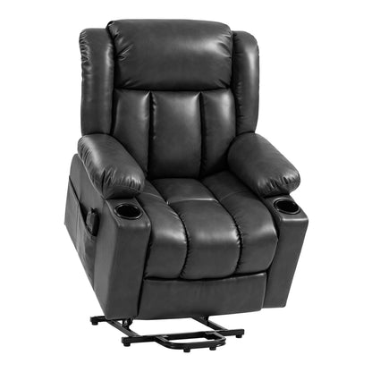 HOMCOM Riser Recliner Chair with Massage and Heat for Elderly, PU Leather Power Electric Lift Armchair, Cup Holders, Dark Grey