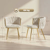 HOMCOM Velvet-Feel Dining Chairs Set of 2, Modern Upholstered Kitchen Chairs with Woven Backrest and Armrests, Metal Legs and Padded Seat for Dining Room, Bedroom, Living Room, Cream