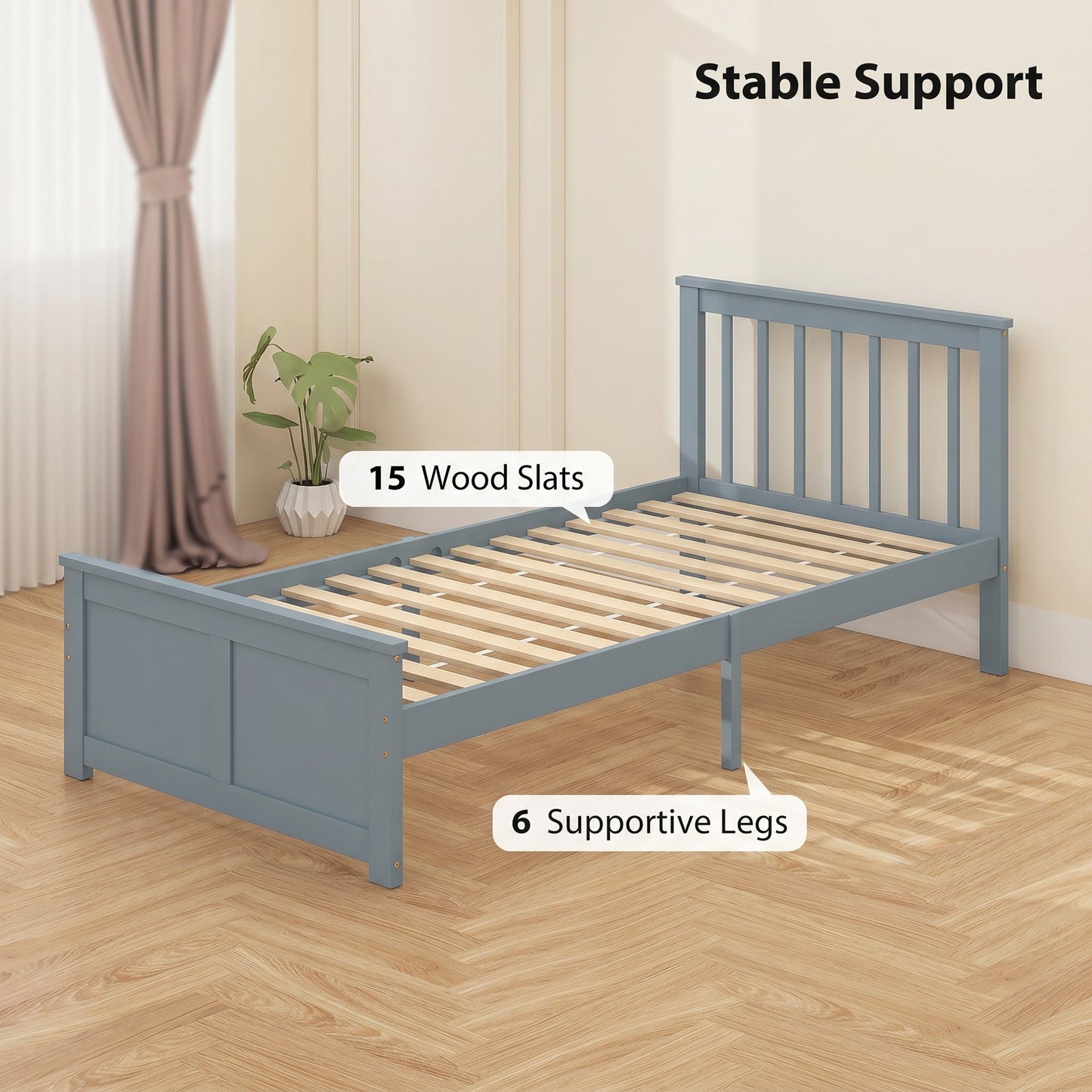 HOMCOM Pine Storage Bed, 3ft Single Solid Wooden Bed Frame with Drawers, Headboard, Wood Slat Support, Grey