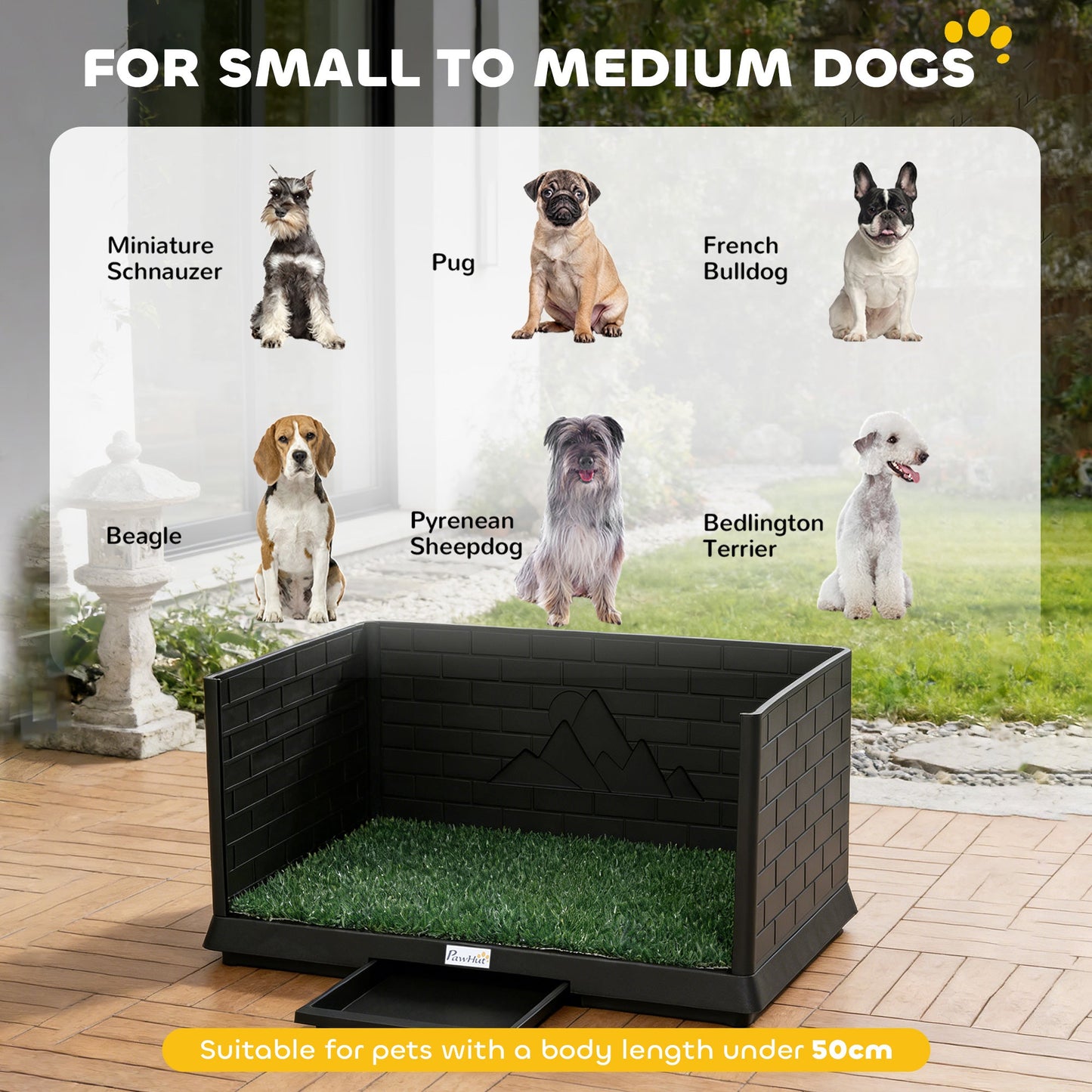 PawHut Dog Toilet Tray, Indoor Outdoor Dog Potty with High Walls, Grass Turf, Slide-Out Tray, Urine Collection Base