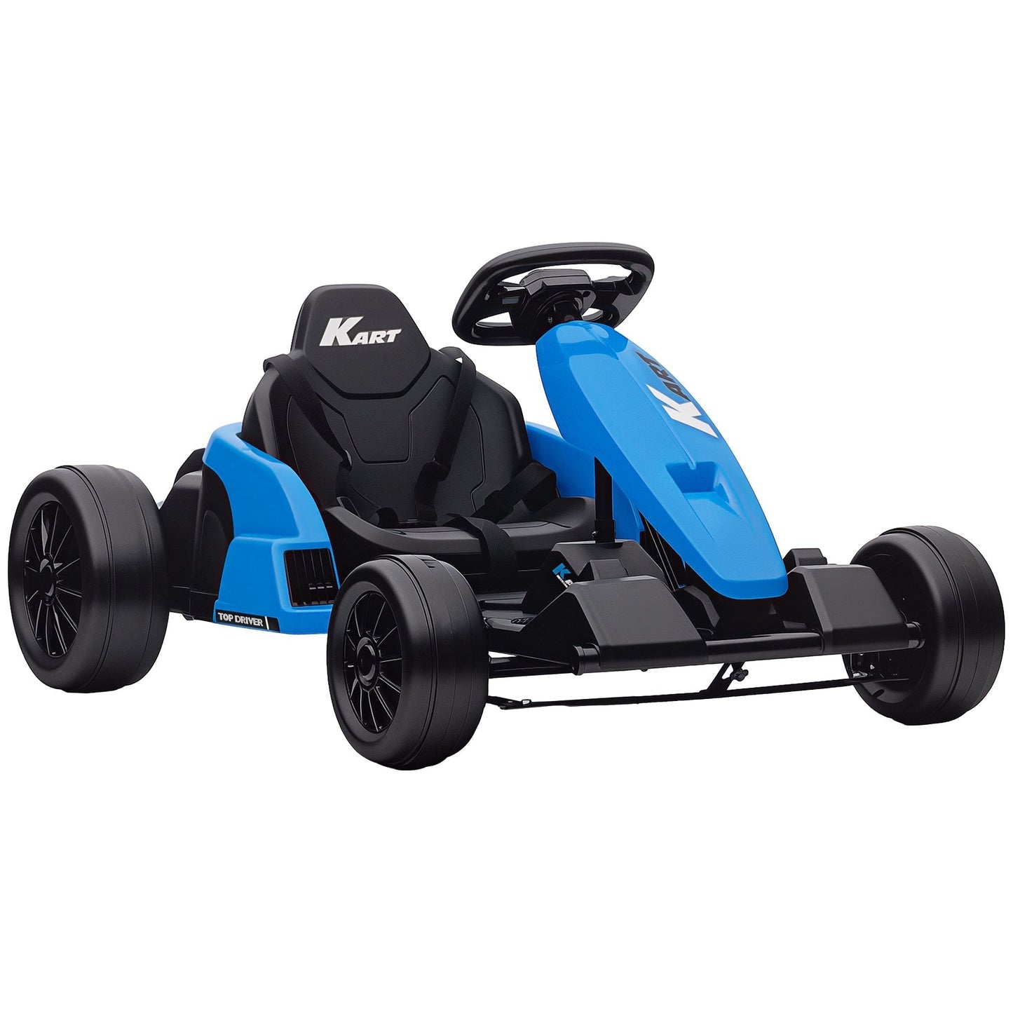 AIYAPLAY 24V Electric Go Kart, Drift Kart with Adjustable Seat, Slow Start, 5-Point Harness, Music, Horn, for 6-12 Years, Blue
