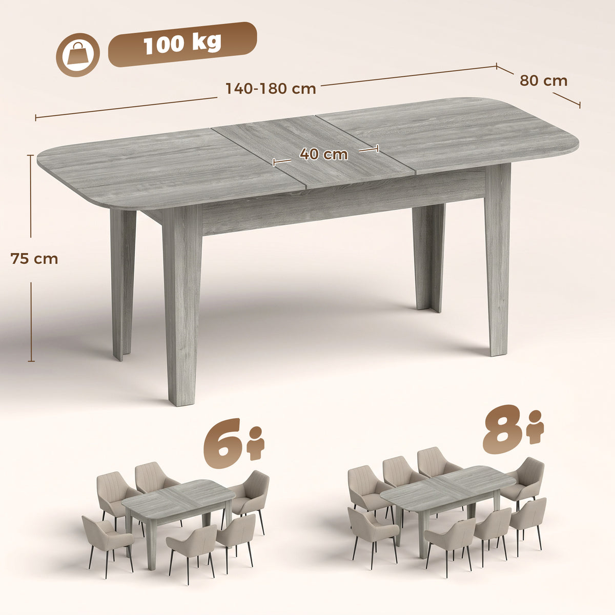 HOMCOM Extendable Oval Dining Table for 4-6 in Grey Wood Effect