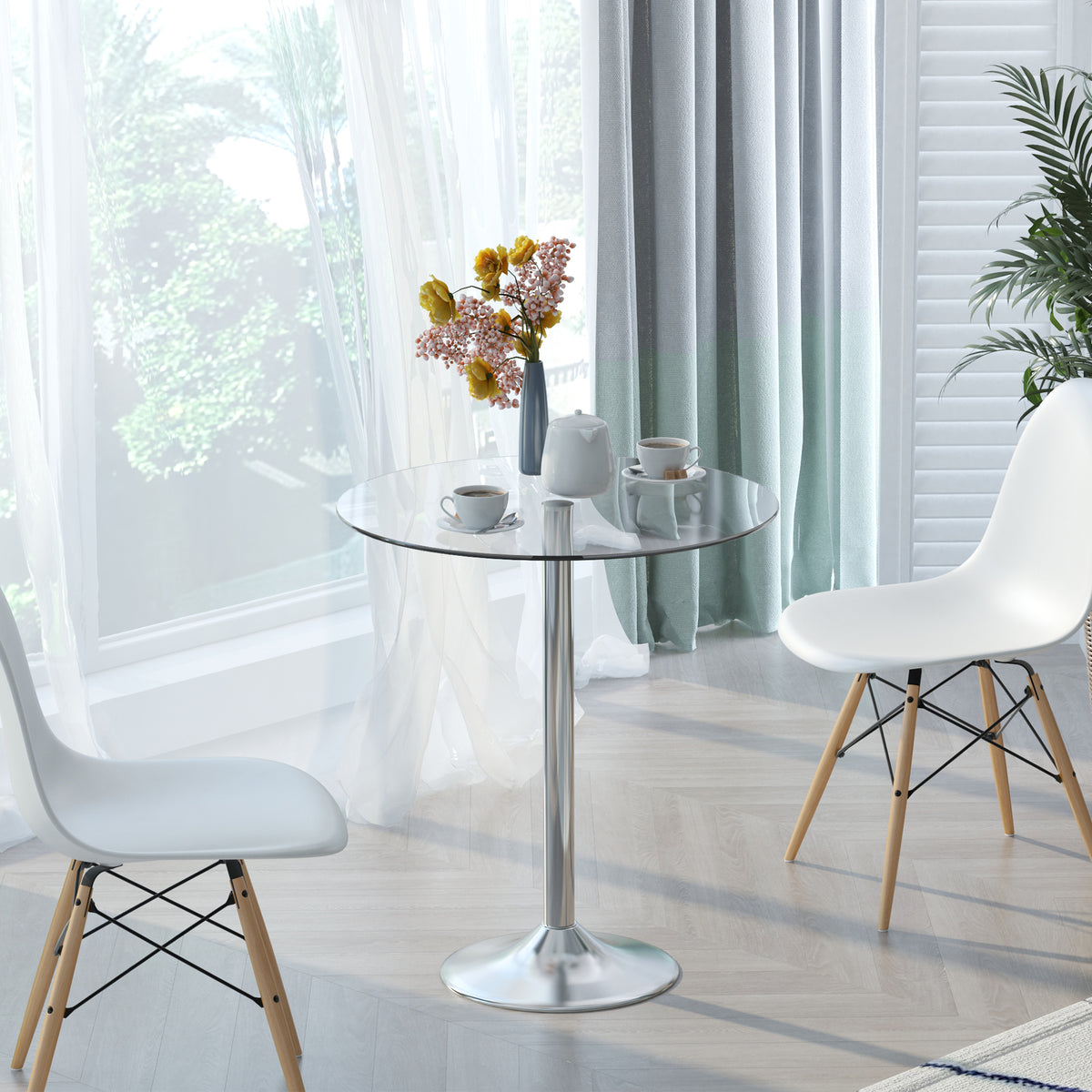 HOMCOM Round Dining Table in Silver