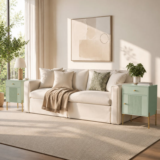 HOMCOM Modern Bedside Tables Set of 2 in Light Green