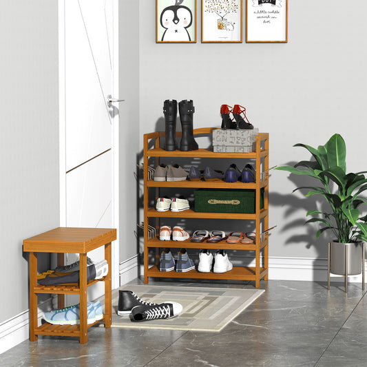 HOMCOM 5-Tier Shoe Rack in Teak