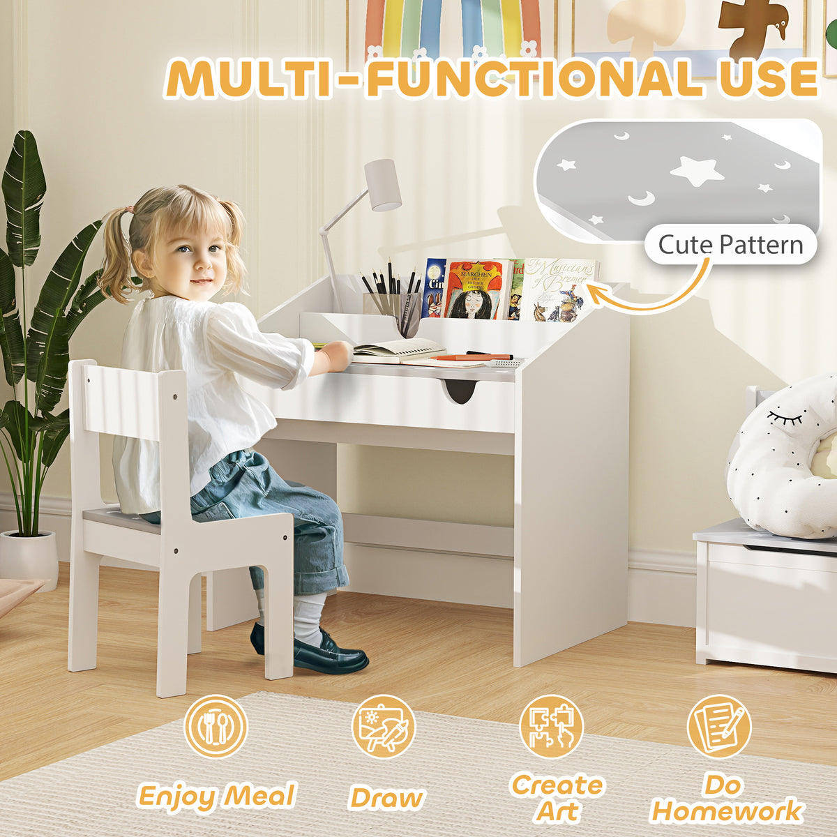 AIYAPLAY Children Study Table and Chair in Grey